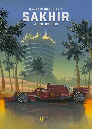 BAHRAIN 2018 F1 FERRARI GRAND PRIX RACE POSTER COVER ART
